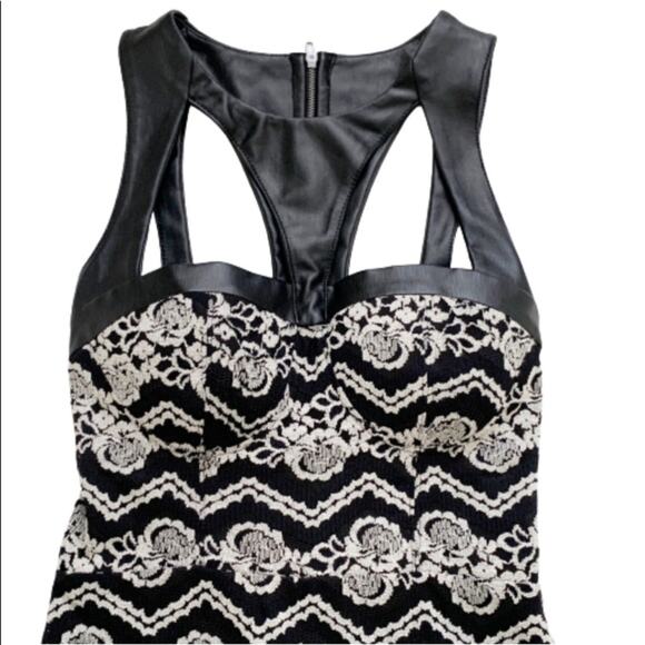 Material Girl Dress Brooklyn Caviar Black Faux Leather Lace Cut Out Mini Small - Picture 13 of 13